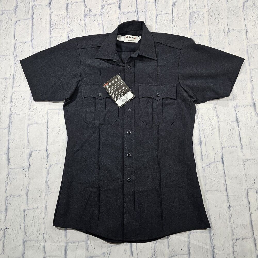 Elbeco WOMENS SZ 14.5 TexTrop2 Short Sleeve Zip Button Front Shirt Black Z3314N